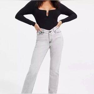 Good American Light Gray Straight Leg Jeans